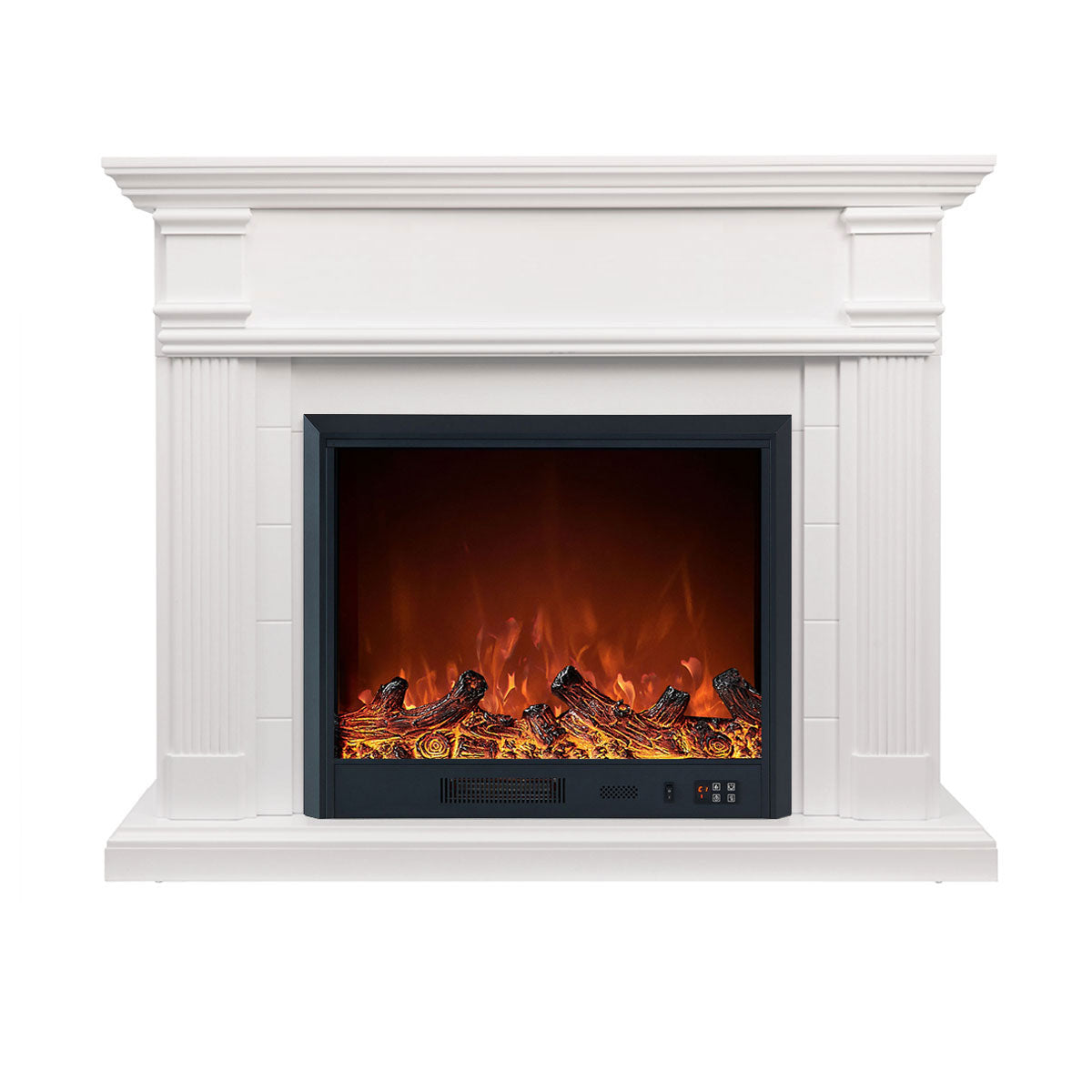 George 1500W Electric Fireplace Heater White Mantel Suite with 30" Orion Insert
