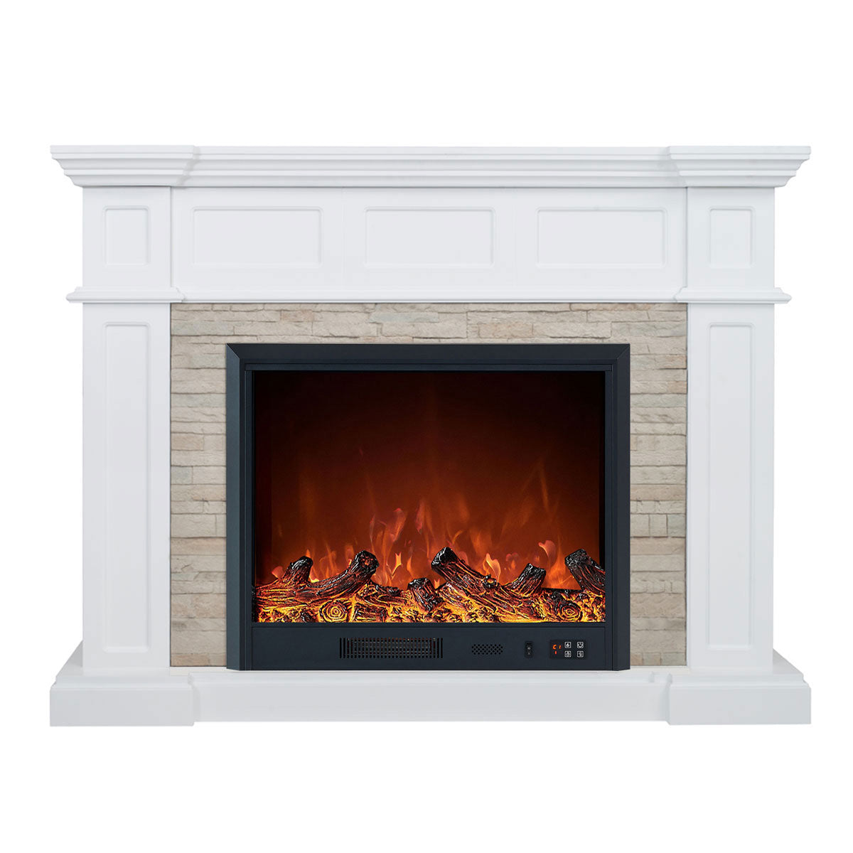 Hudson 1500W Electric Fireplace Heater Stone Veneer Mantel Suite With 30" Orion Insert