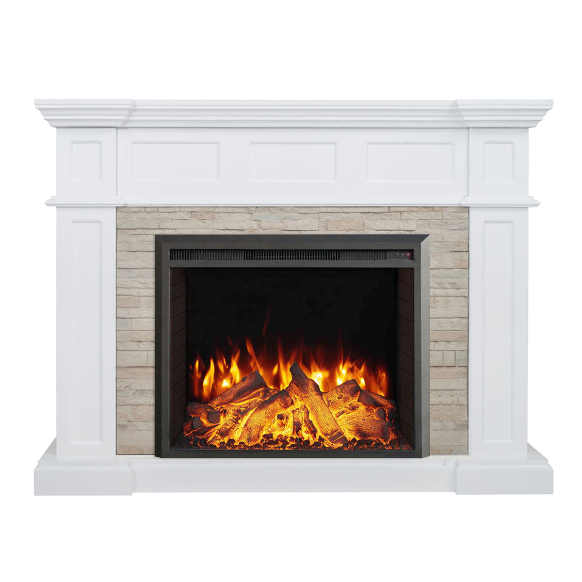 Hudson 2000W Electric Fireplace Heater Stone Veneer Mantel Suite With 30" Starlight Insert