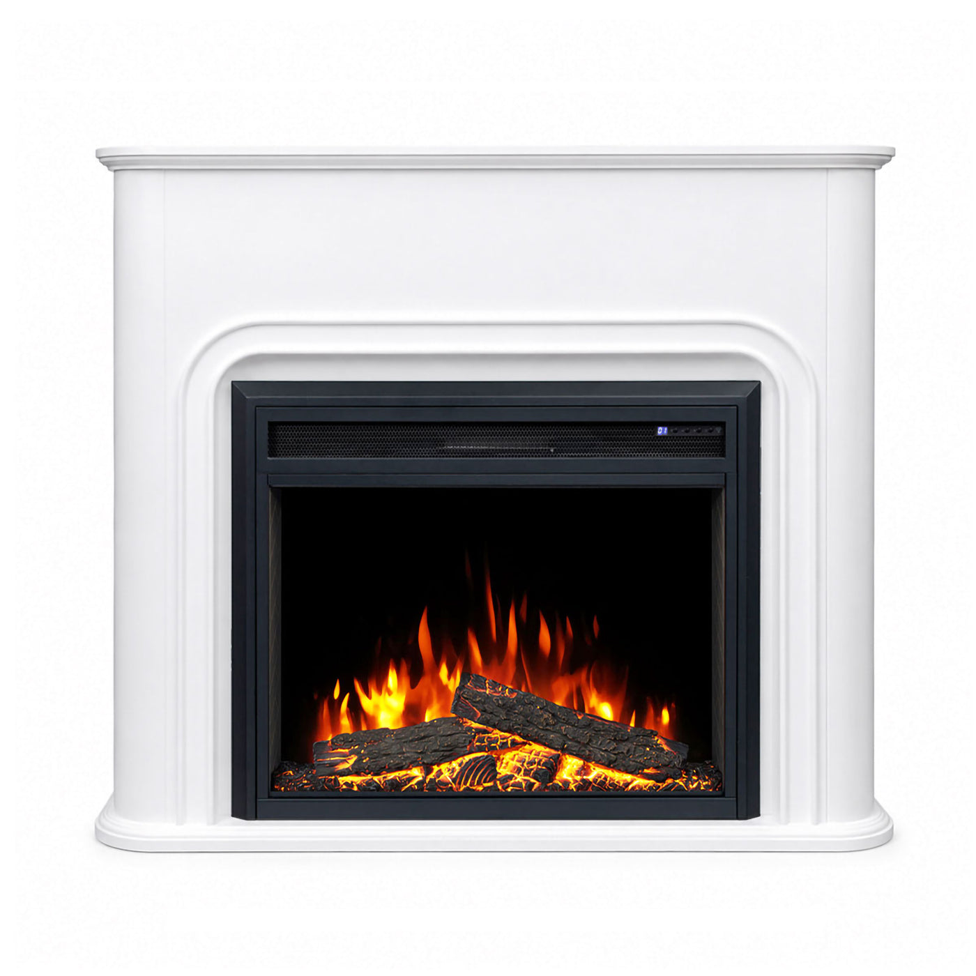 Santorini White Mantel Electric Fireplace Suite With 30 Inch Moonlight Insert