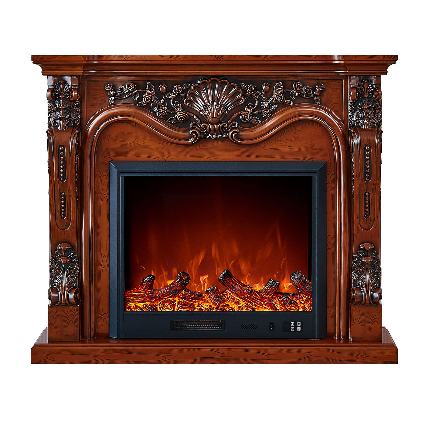 Royale Electric Fireplace Heater Brown Mantel Suite - Smartphone Control