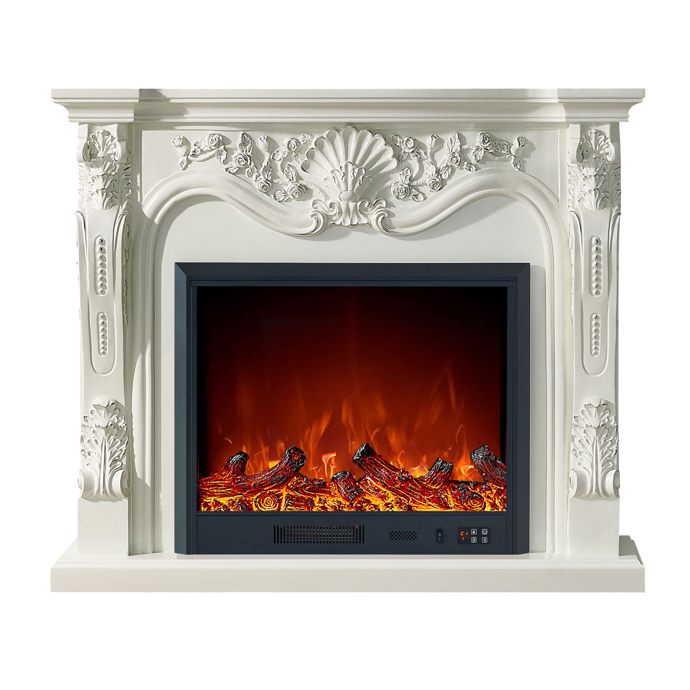 Royale Electric Fireplace Heater Cream Mantel Suite - Smartphone Control