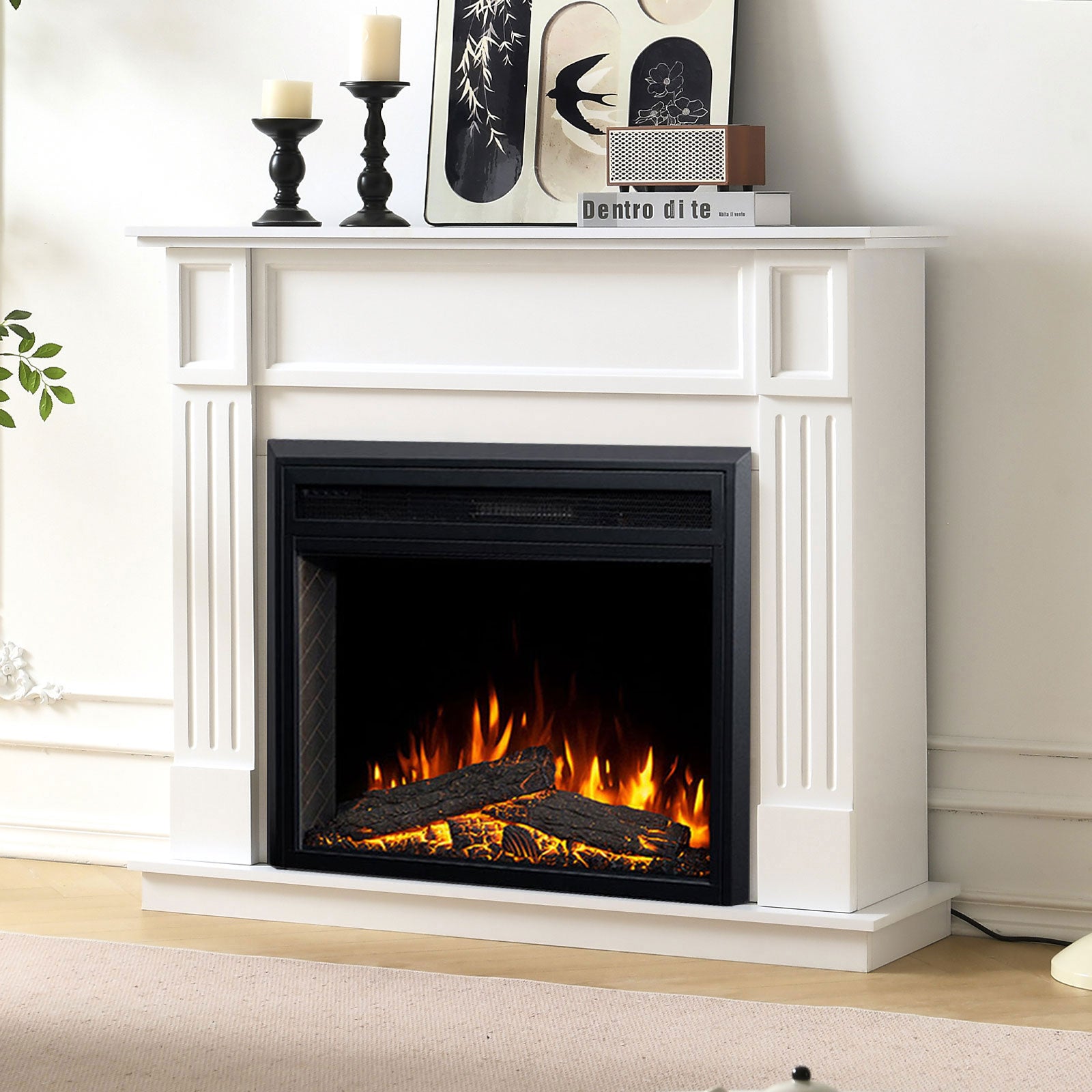 Clarendon 2000W Electric Fireplace Heater White Mantel Suite with 30" Moonlight Insert