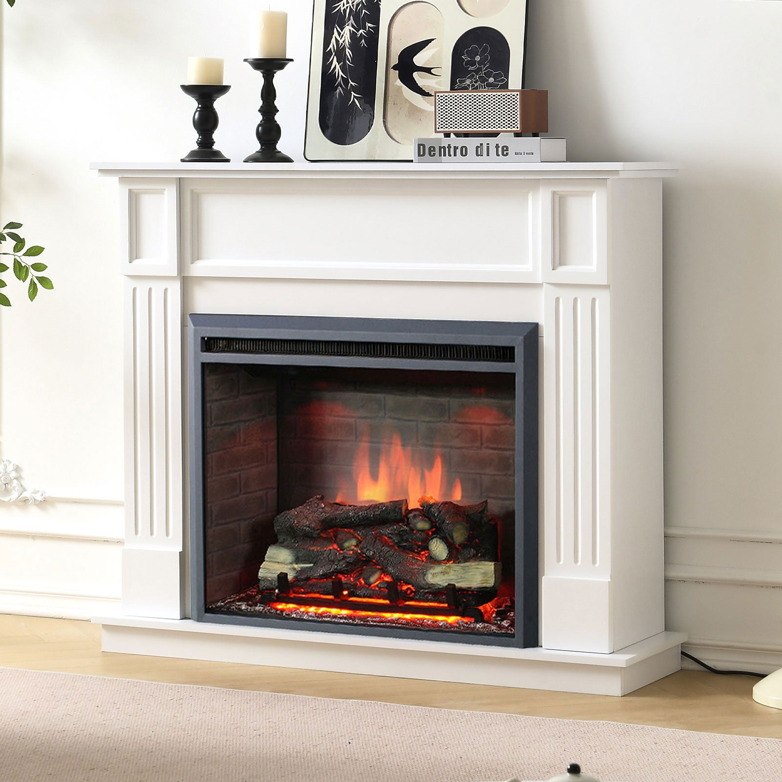 Clarendon 2000W Electric Fireplace Heater White Mantel Suite with 26" Primo Insert