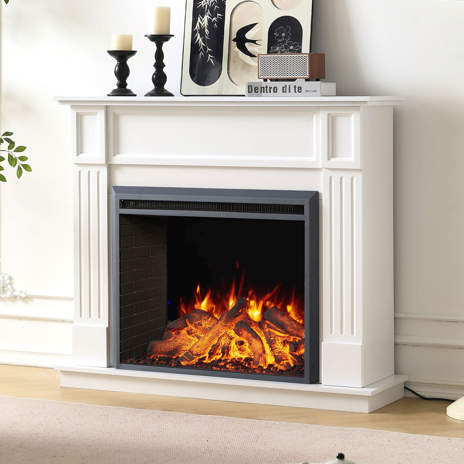Clarendon 2000W Electric Fireplace Heater White Mantel Suite with 30" Starlight Insert