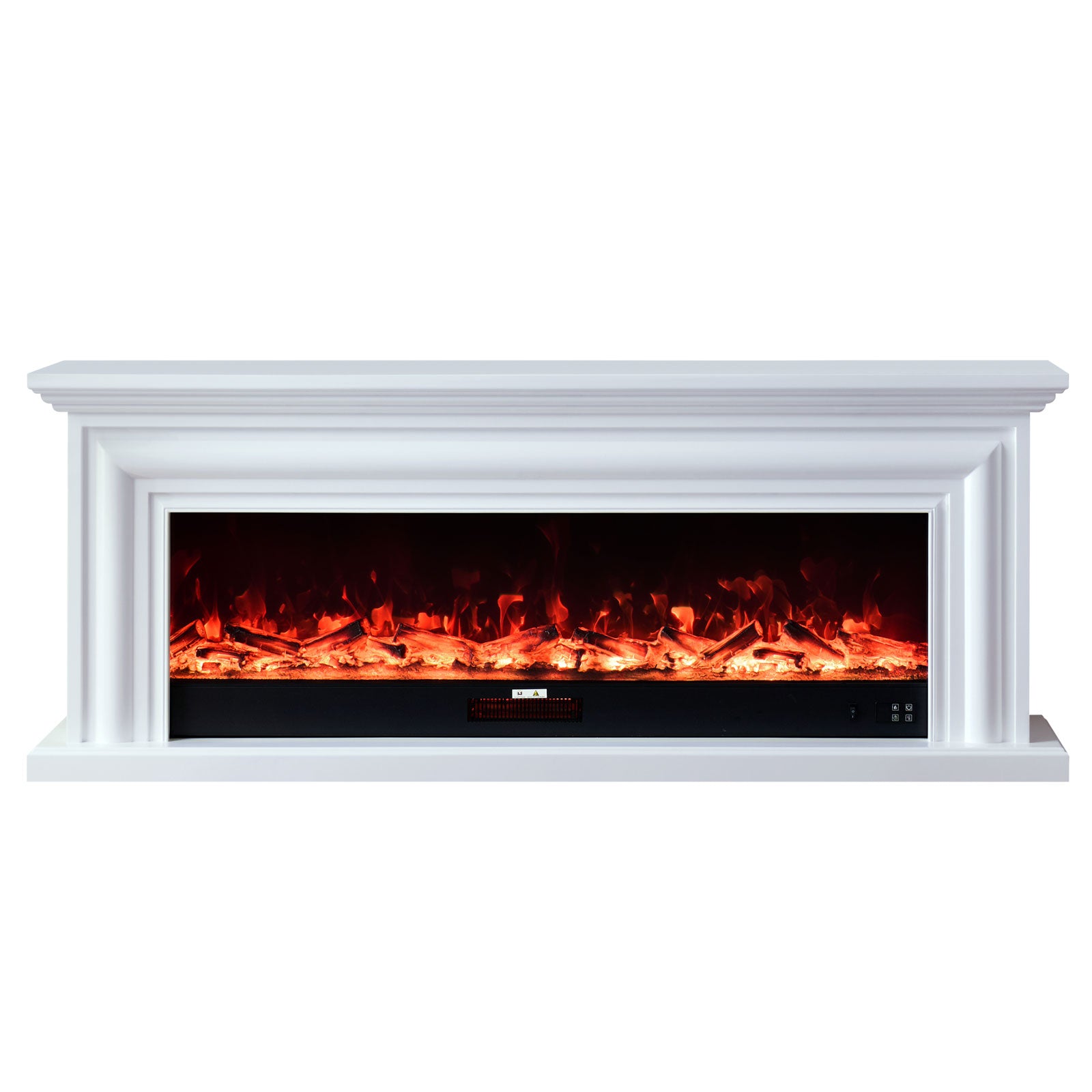 Verona 60" Wide Electric Fireplace Heater White Mantel Suite - Smartphone Control