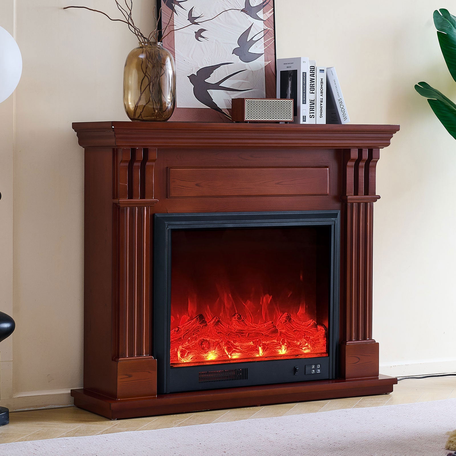 Belgrave 30" Electric Fireplace Heater Brown Mantel Suite - Smartphone Control