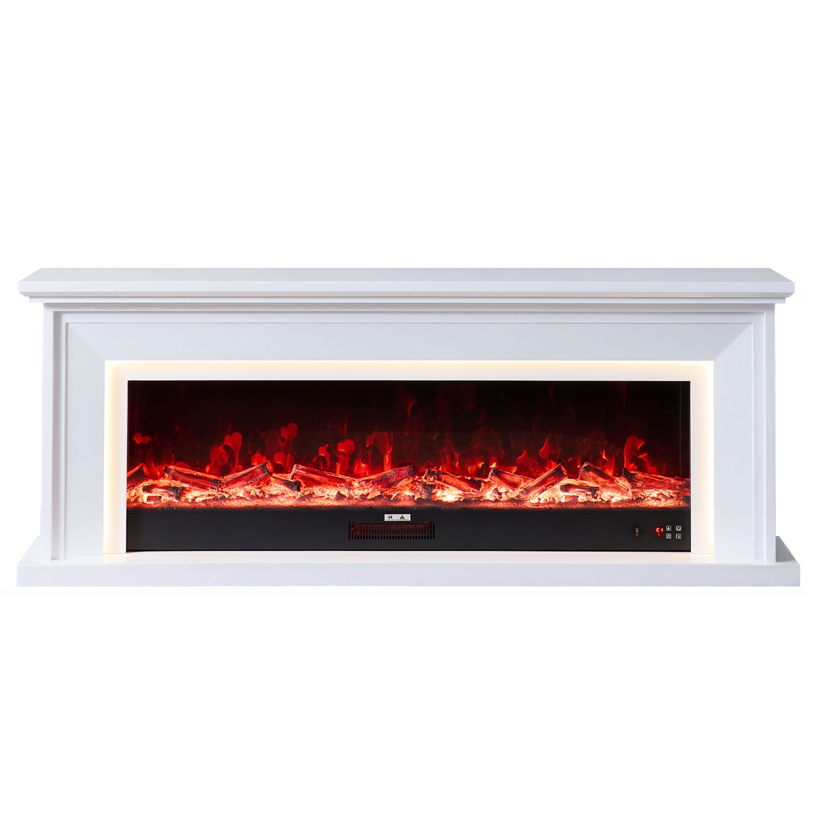 Mira 60" Wide Electric Fireplace Heater White Mantel Suite - Smartphone Control