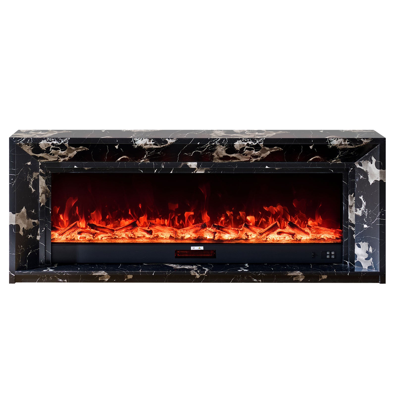 Marquess 60" Electric Fireplace with Black Marble Veneer Mantel Suite - Smartphone Control