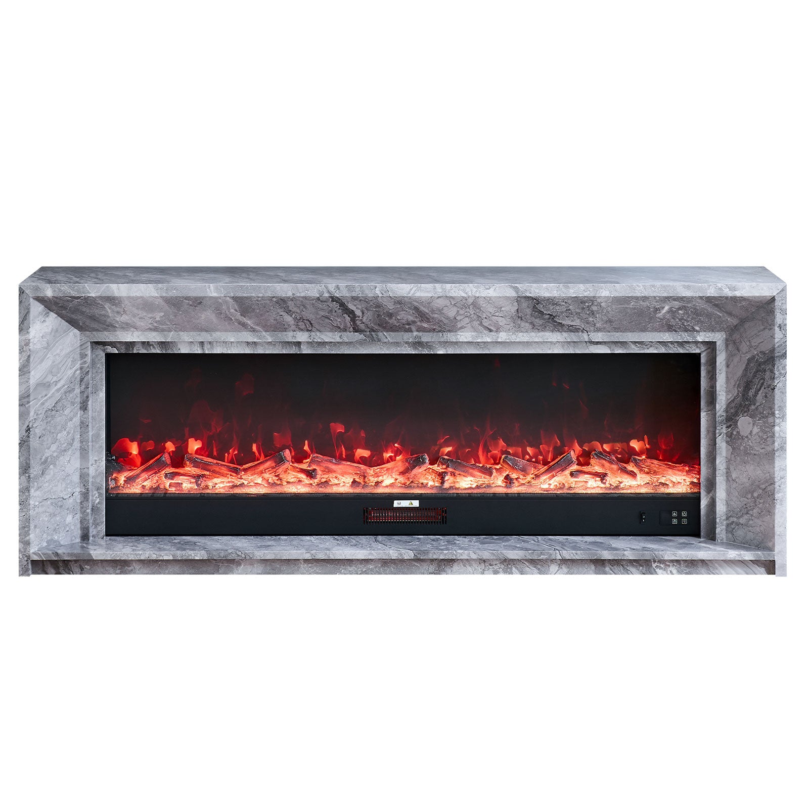 Marbella 60" Electric Fireplace with Grey Marble Veneer Mantel Suite - Smartphone Control