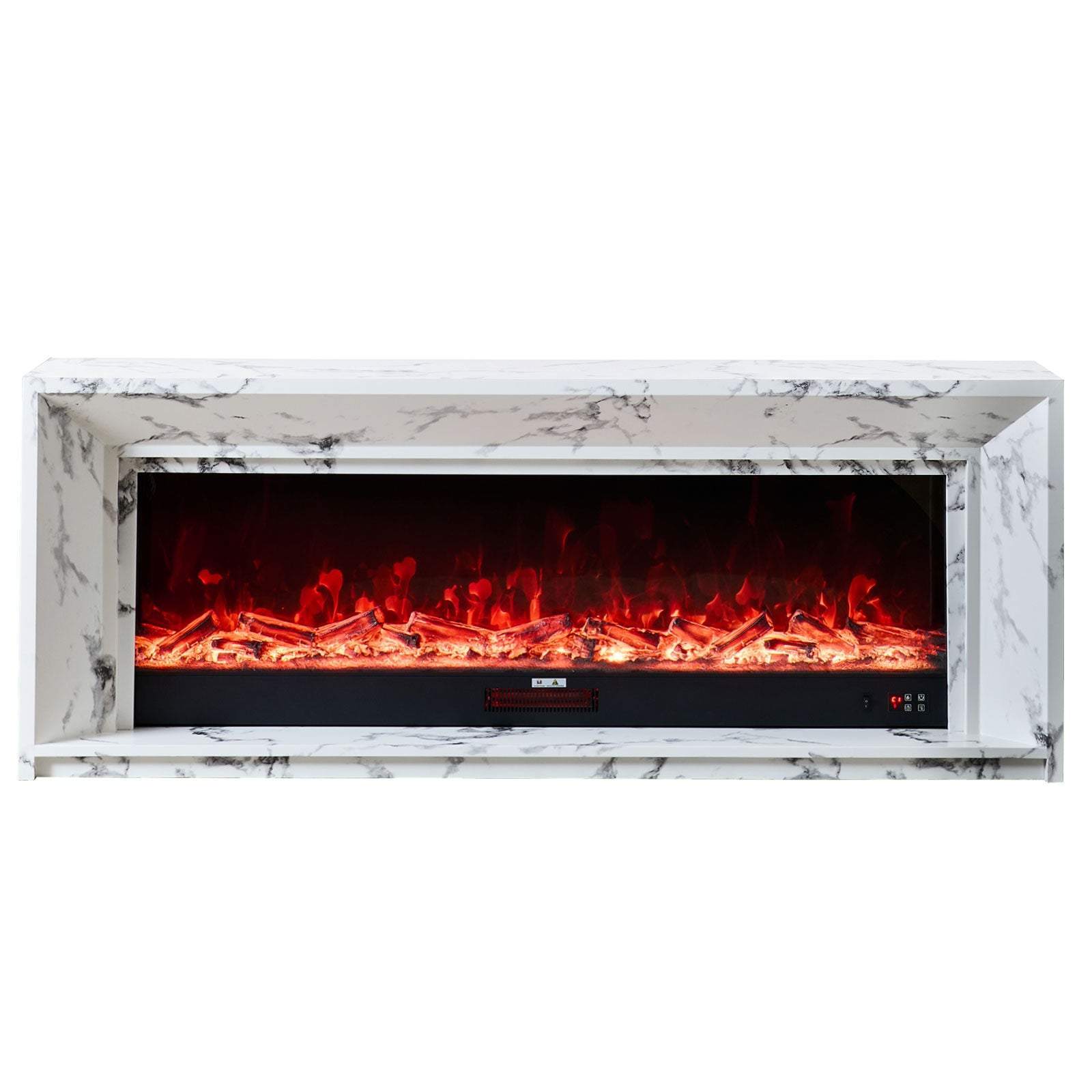 Marquess 60" Electric Fireplace with White Marble Veneer Mantel Suite - Smartphone Control