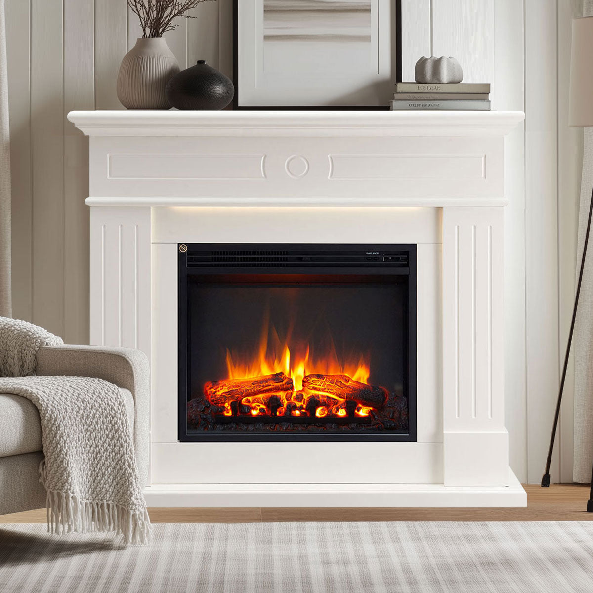Aura 2000W Electric Fireplace Heater White Mantel Suite Moda Living