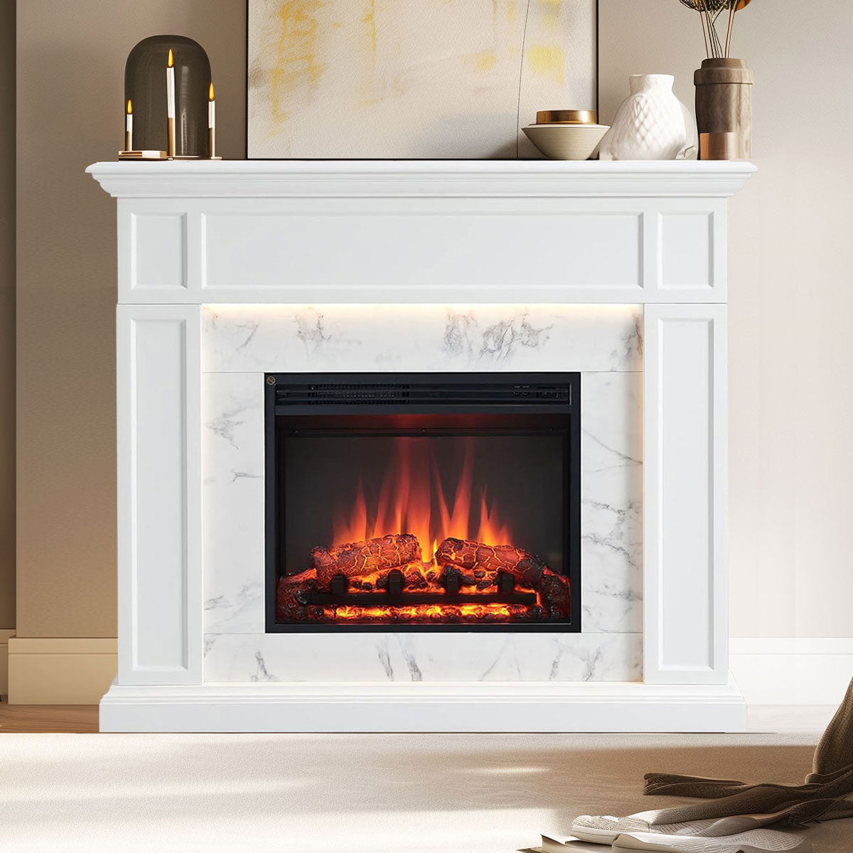 Pearl 2000W Electric Fireplace Heater White Mantel Suite Moda Living
