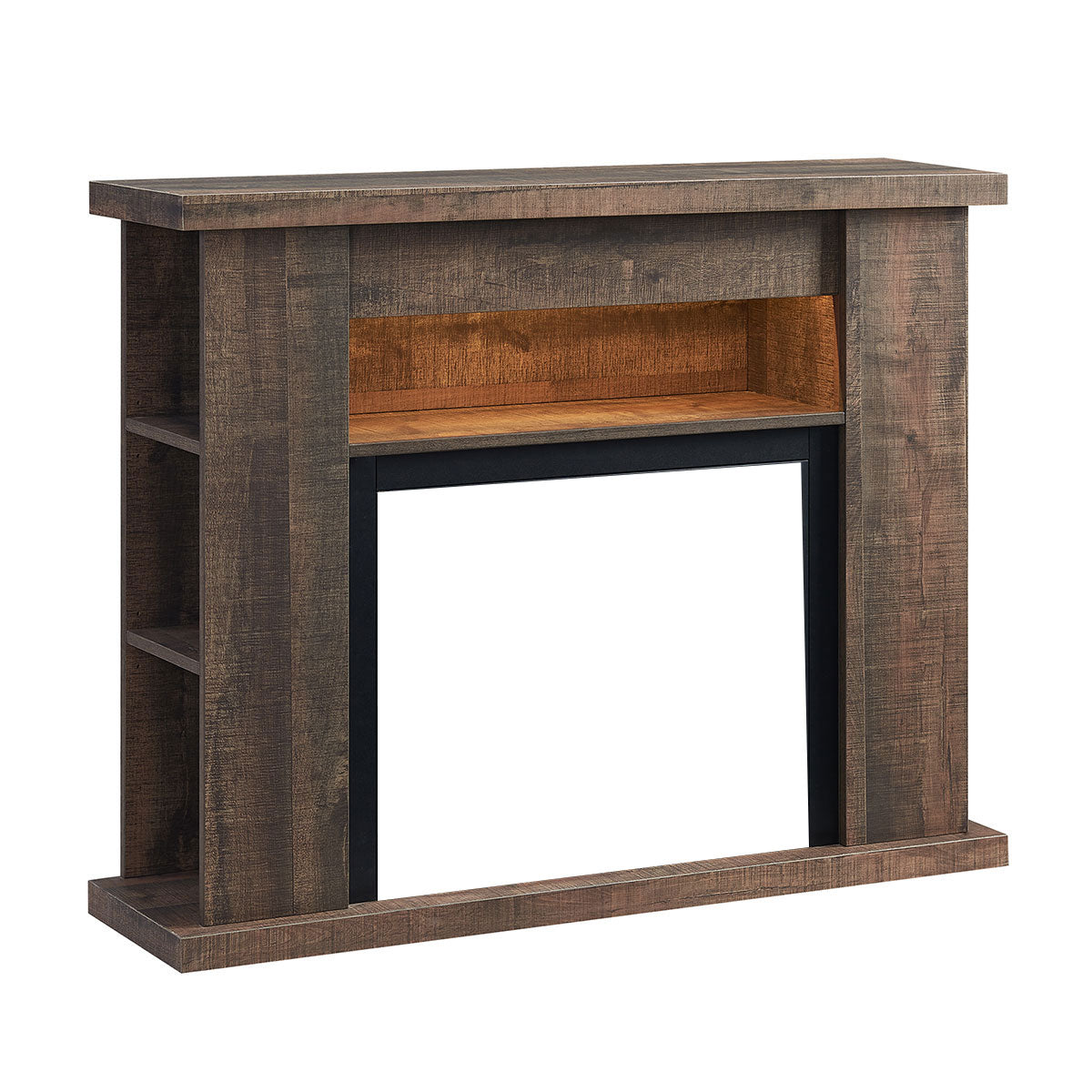 Quartz Electric Fireplace Heater Rustic Dark Oak Mantel