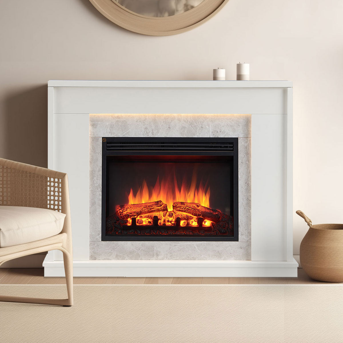 Jade 2000W Electric Fireplace Heater White Mantel Suite Moda Living