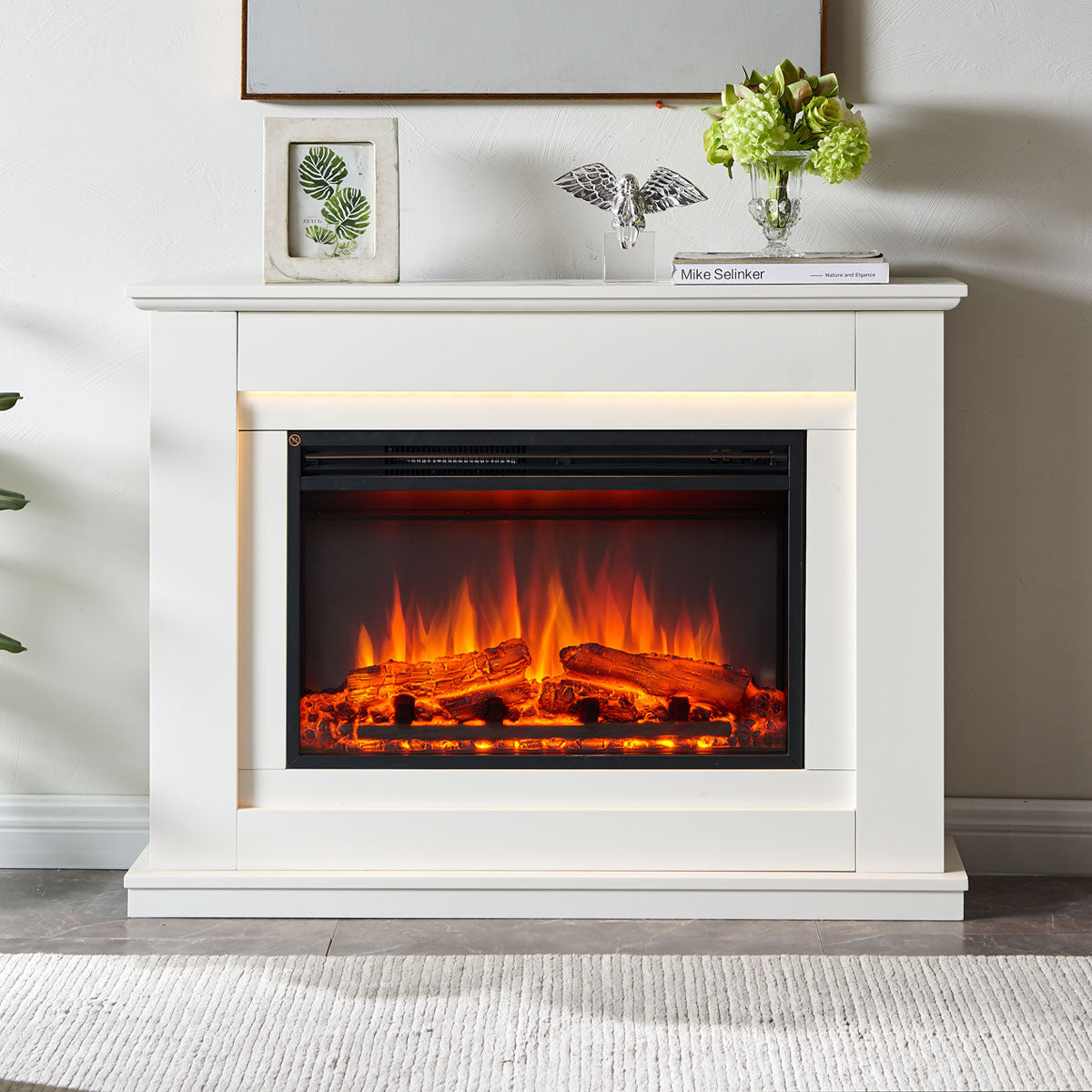 Opal 2000W Electric Fireplace Heater White Mantel Suite Moda Living