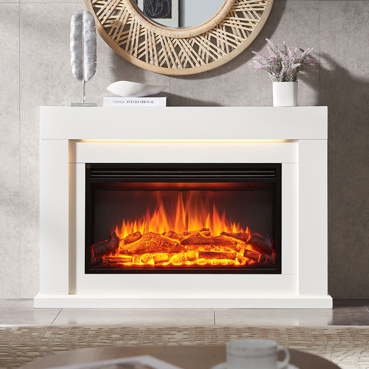 Ruby 2000W Electric Fireplace Heater White Mantel Suite Moda Living