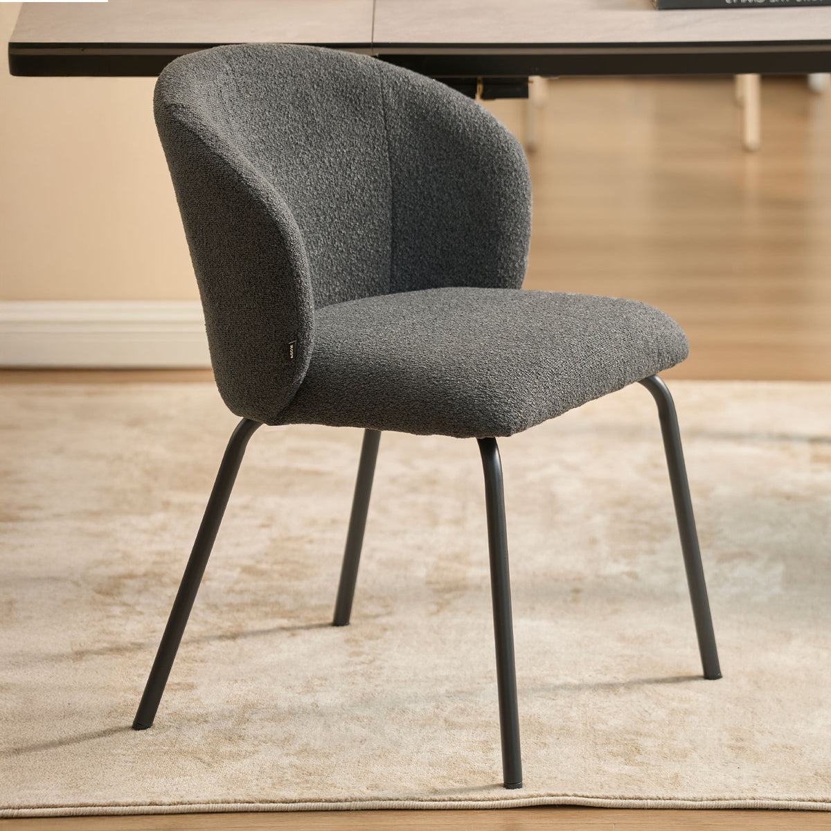 Vesper Black Metal Frame Upholstered Dining Chair – Dark Grey Fabric (Set of 2)