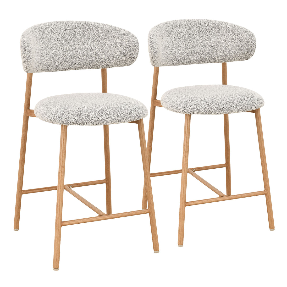 Alina Natural Oak Look Upholstered Bar Stool – Light Grey Fabric (Set of 2)