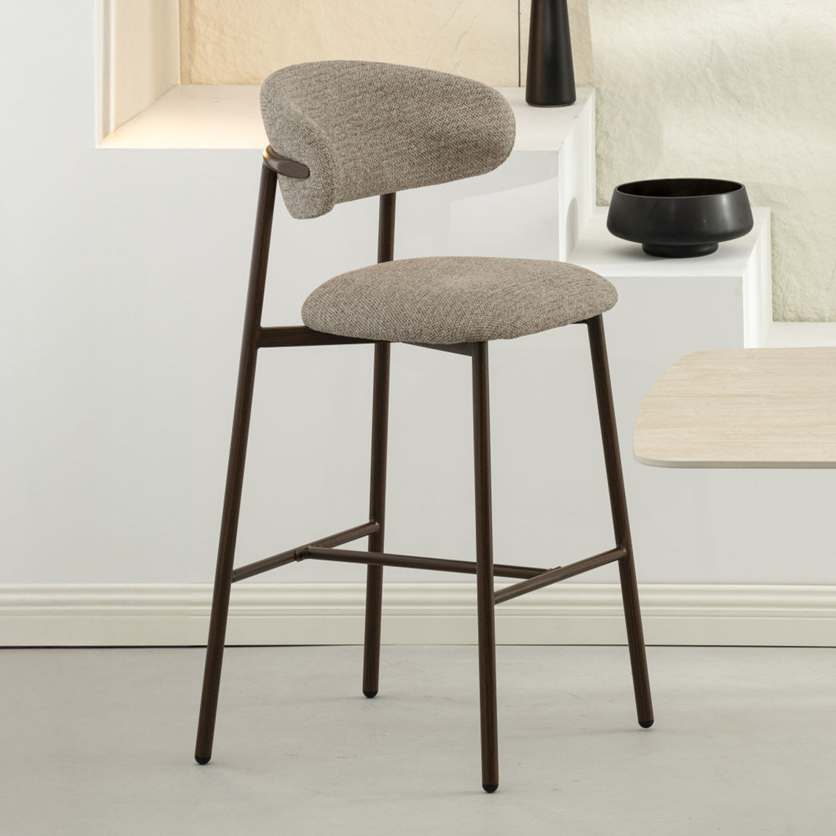Alina Dark Walnut Look Upholstered Bar Stool – Brown Fabric (Set of 2)