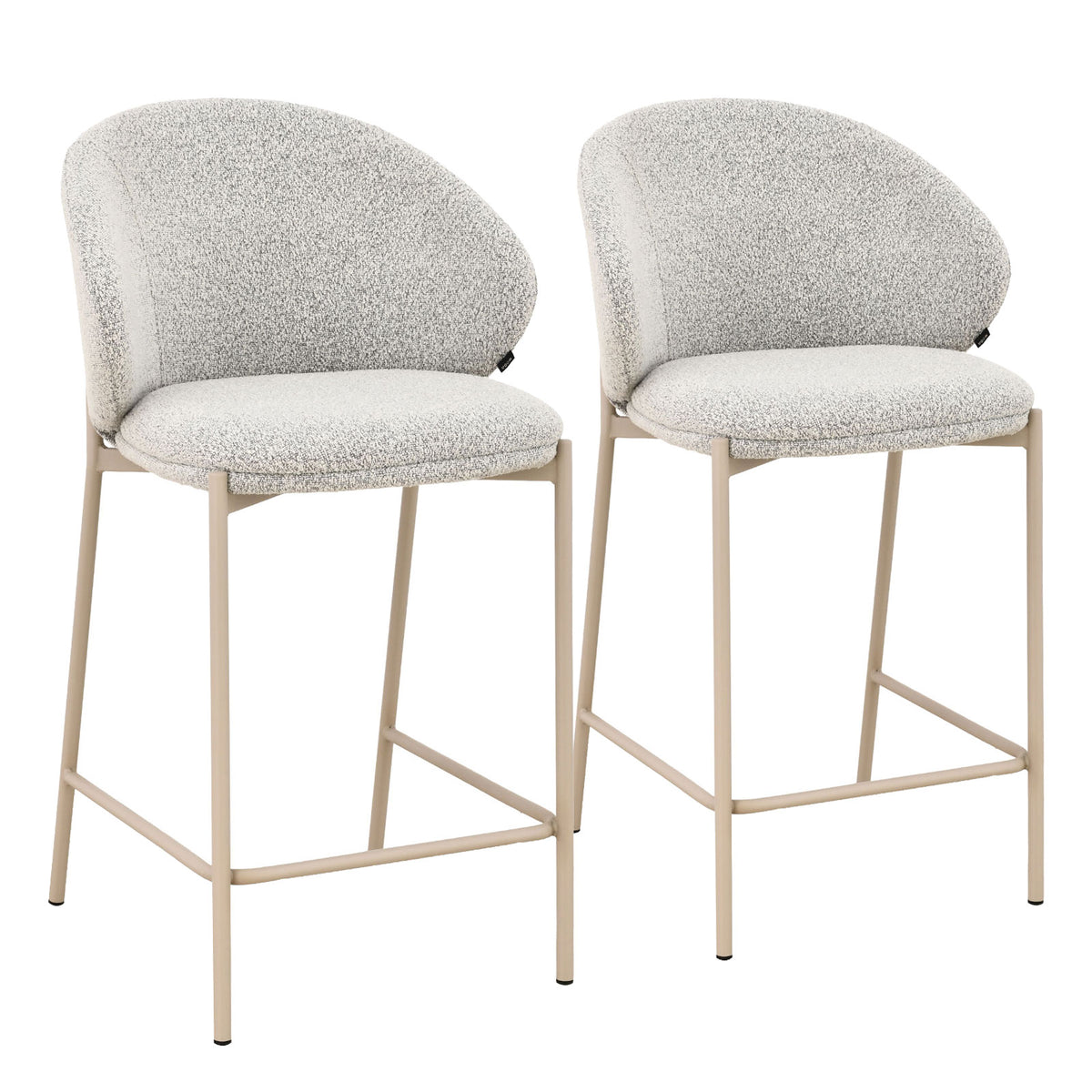 Vesper Beige Metal Frame Upholstered Bar Stool – Light Grey Fabric (Set of 2)