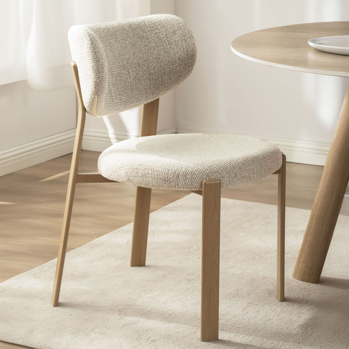 Nomi Natural Oak Look Upholstered Dining Chair – Beige Fabric (Set of 2)