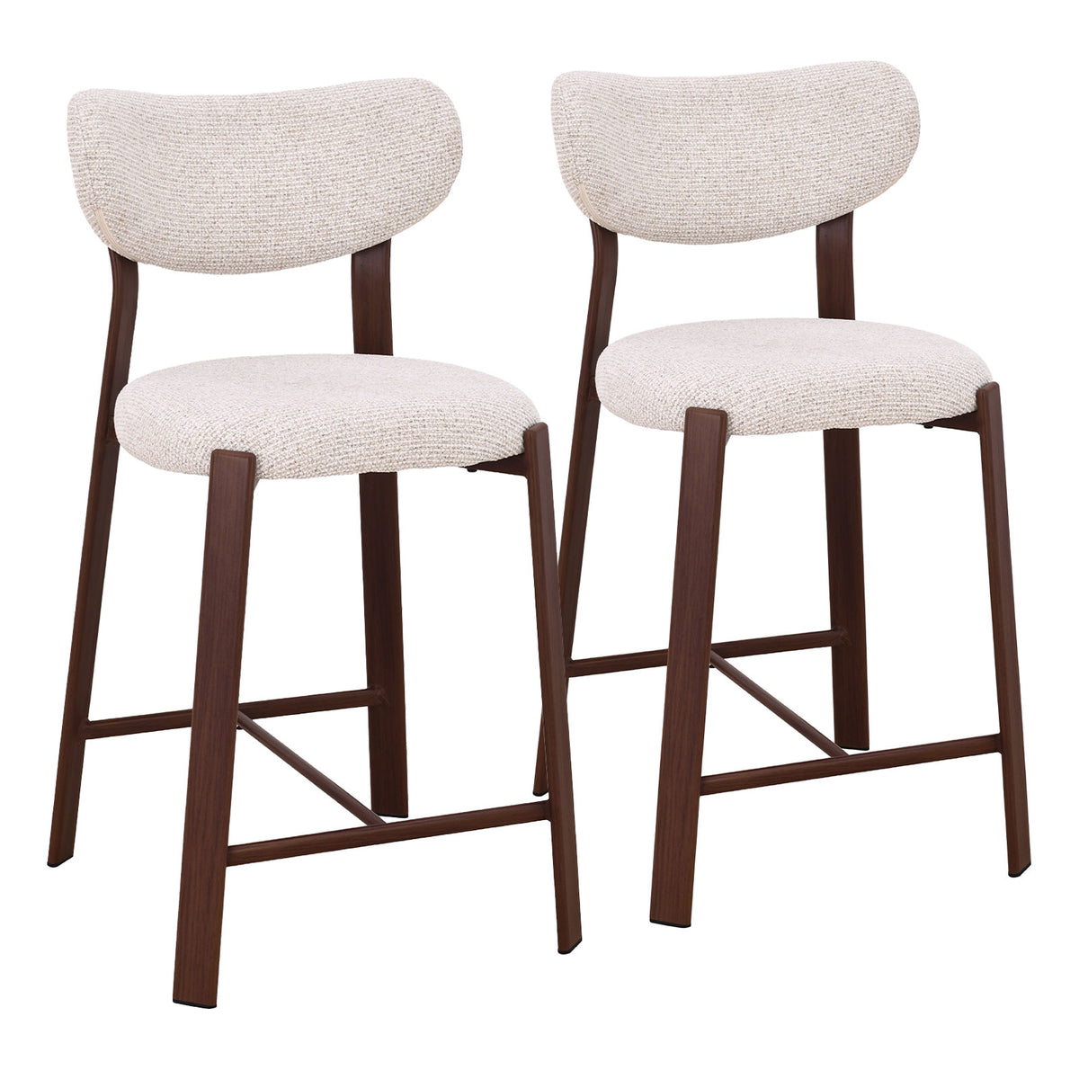 Nomi Walnut Look Upholstered Bar Stool – Beige Fabric (Set of 2)
