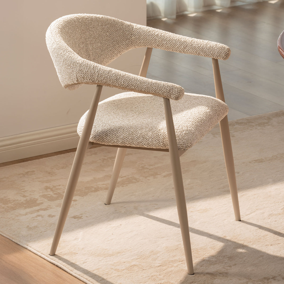 Milan Beige Metal Frame Upholstered Dining Chair – Light Grey Fabric (Set of 2)