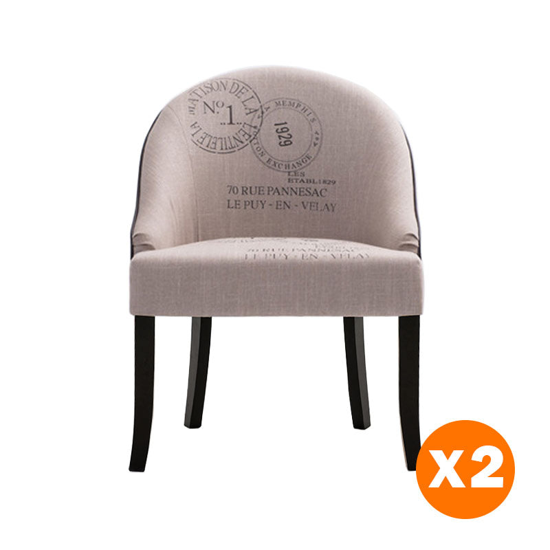 Vintage French Script Upholstered Dining Chairs (Set of 2) - Brown with Black Wooden Legs