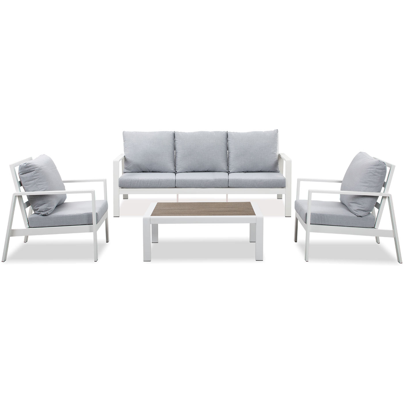 Florence 5 Seater White Aluminium Sofa Lounge Set - Light Grey Cushion