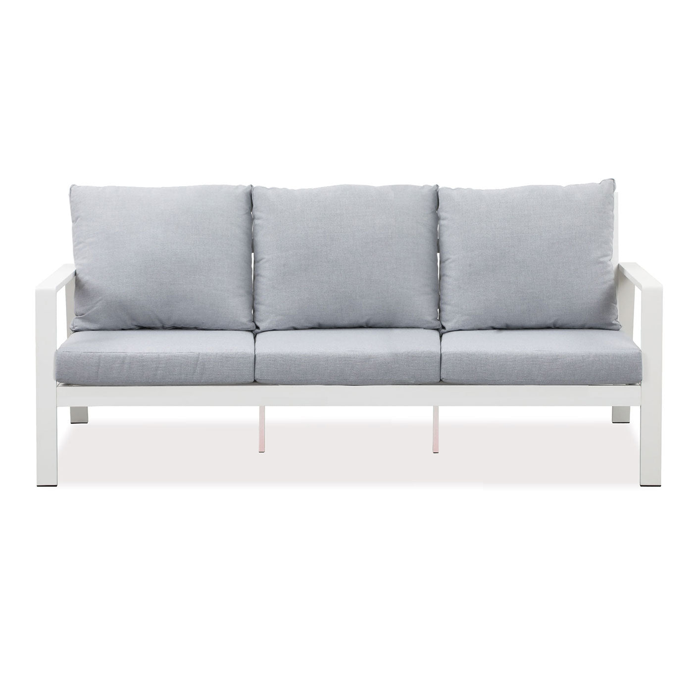 Florence 3 Seater White Aluminium Outdoor Sofa Lounge with Arms - Light Grey Cushion
