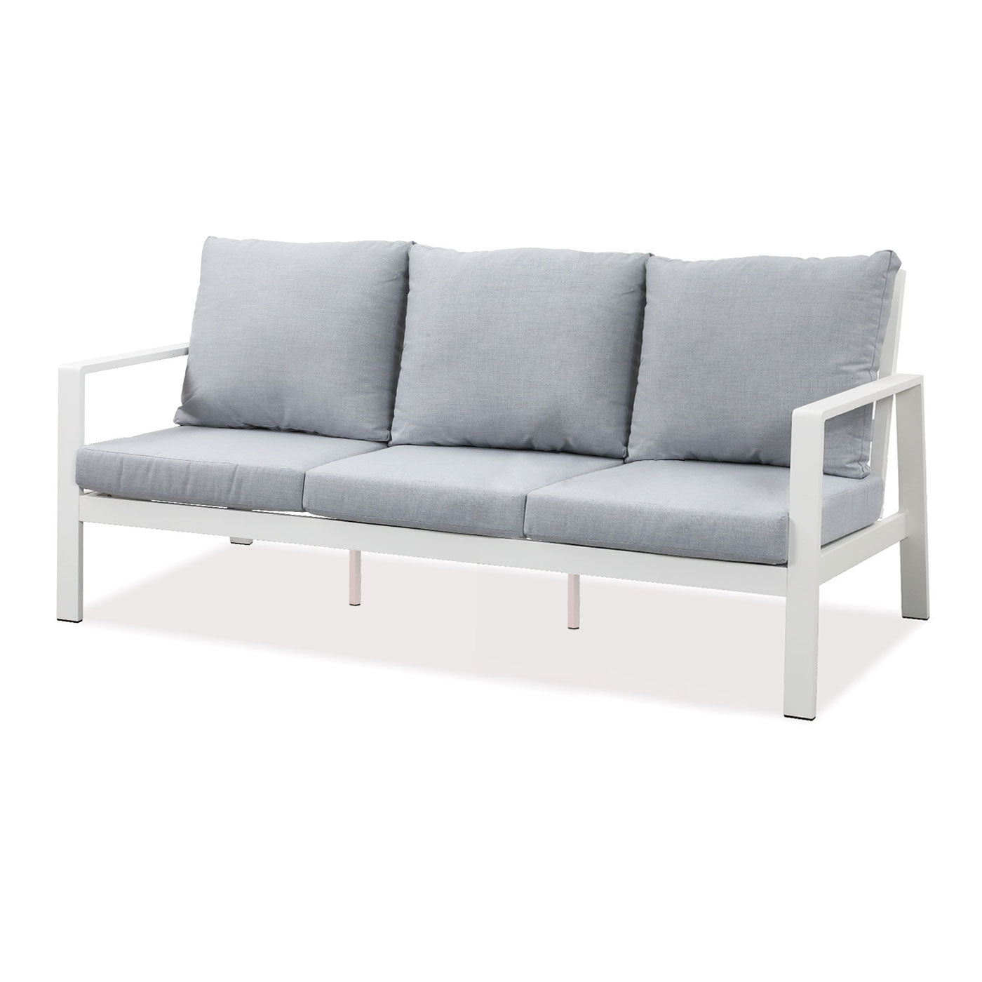 Florence 3+2 Seater White Aluminium Sofa Lounge - Light Grey Cushion