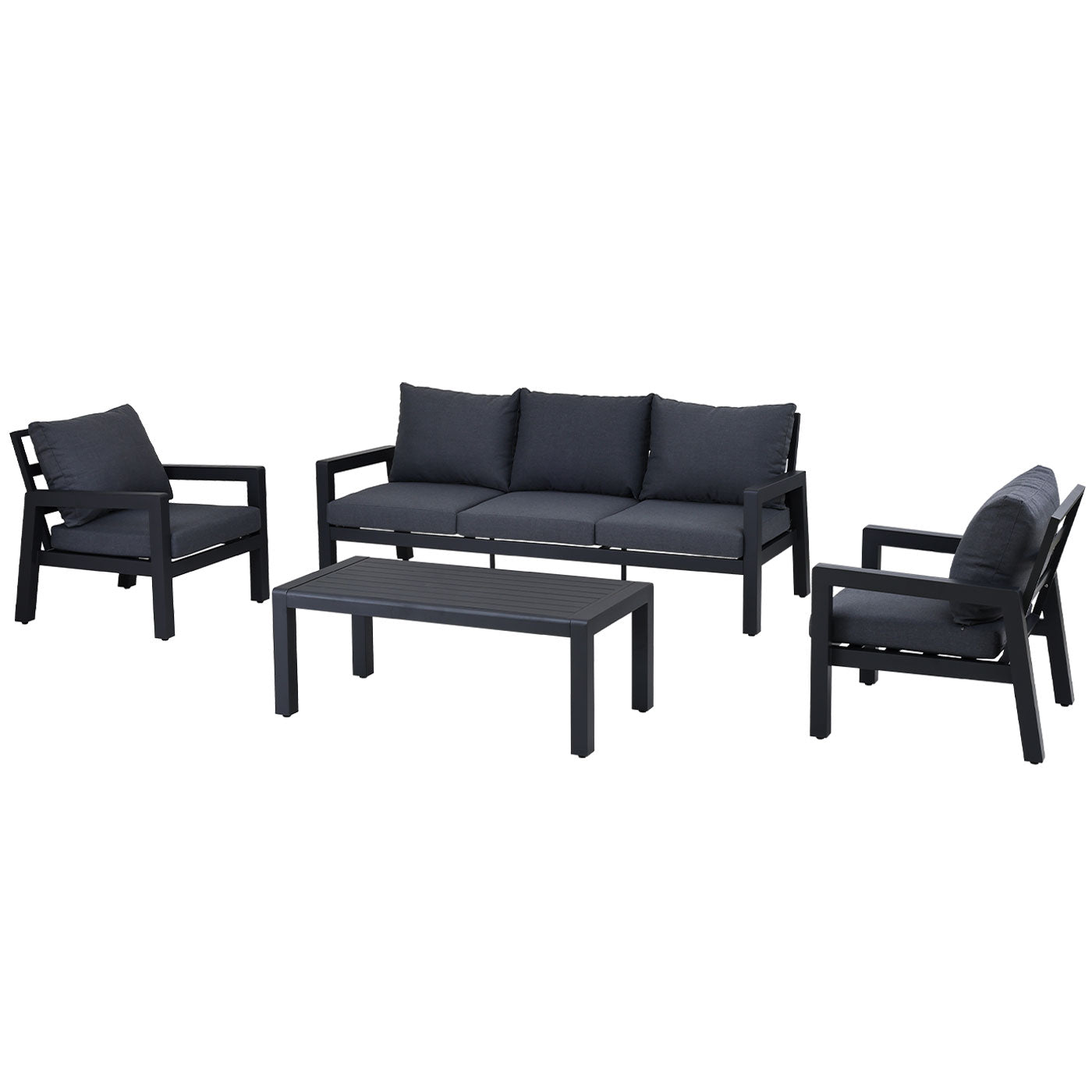 Bronte 5-Seater Charcoal Aluminium Outdoor Sofa Lounge Set - Dark Grey Cushions