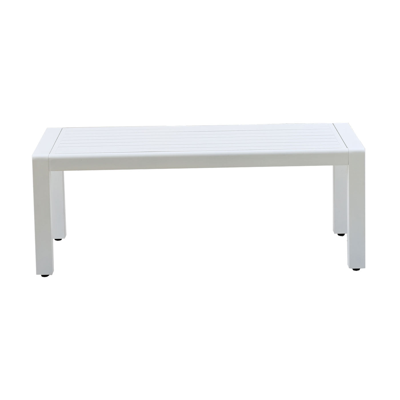 Bronte White Aluminium Outdoor Coffee Table with Aluminium Slat Top (120x60cm)