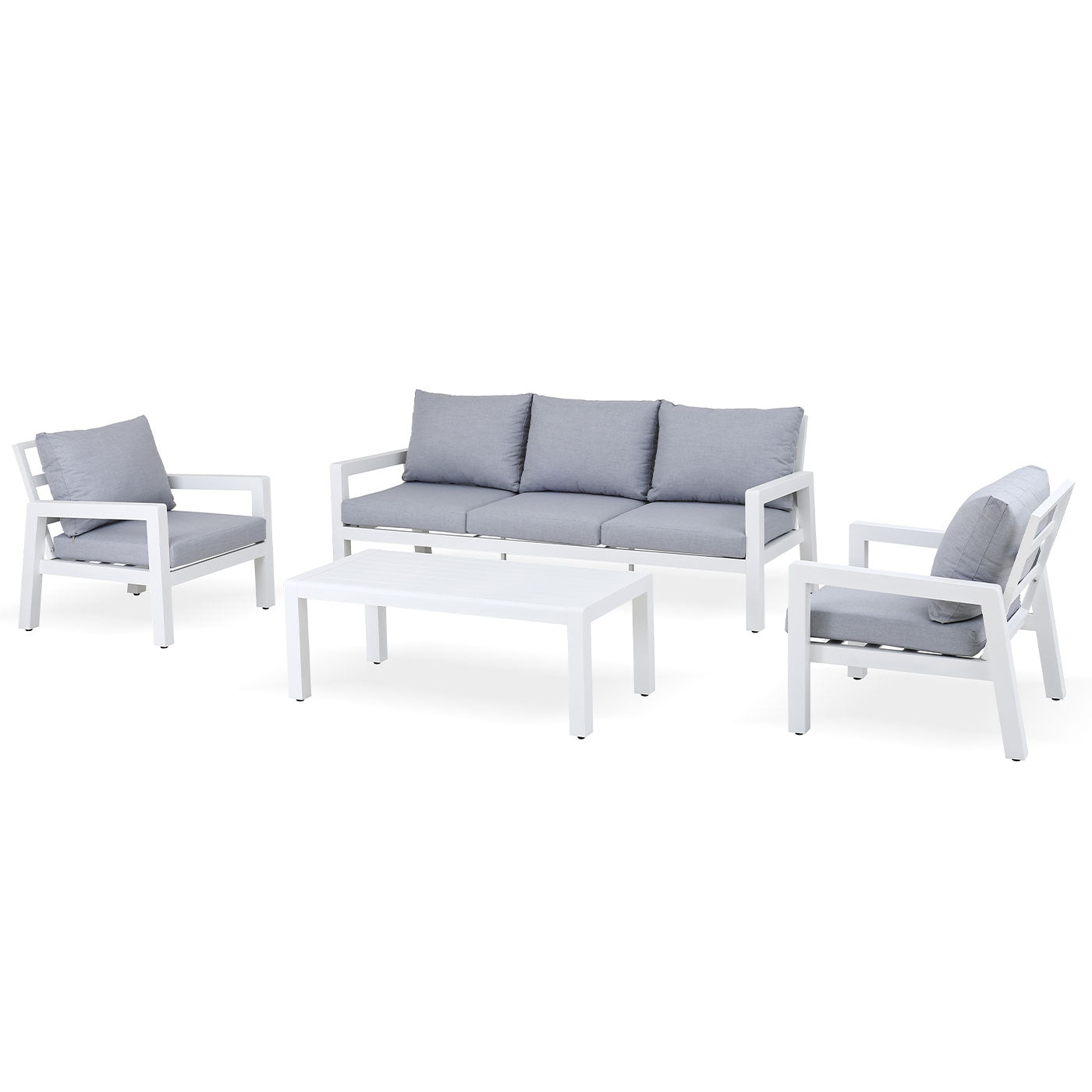 Bronte 5-Seater White Aluminium Outdoor Sofa Lounge Set - Light Grey Cushions