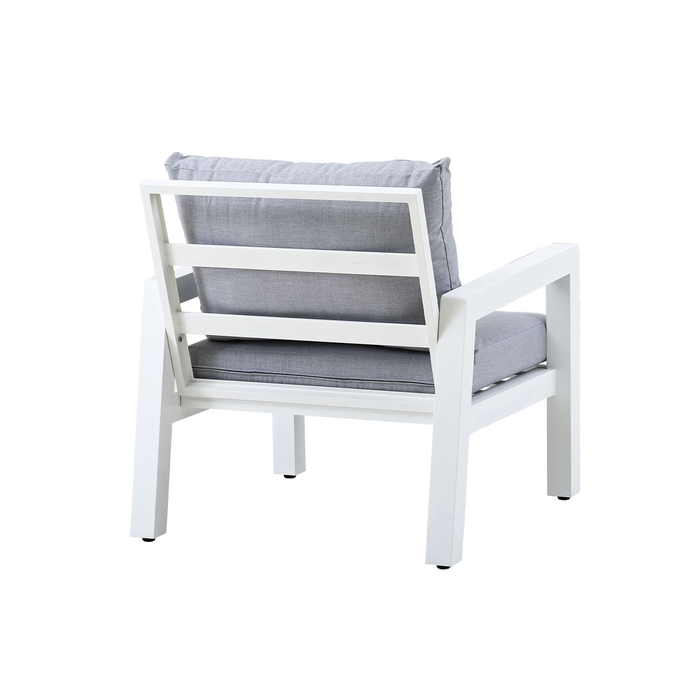 Bronte Single Seater White Aluminium Outdoor Sofa - Light Grey Cushion (Set of 2)