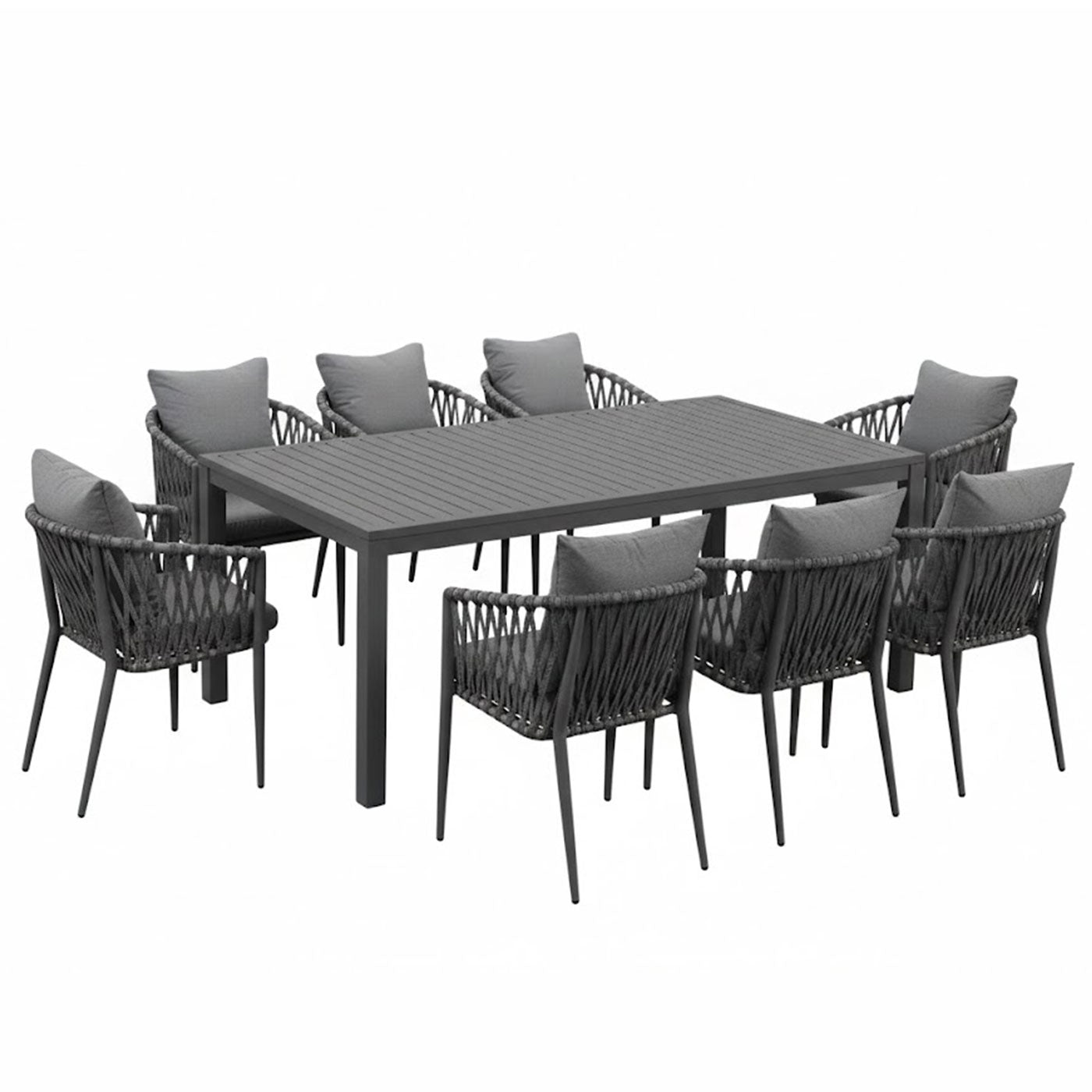 La Perouse 9-Piece Charcoal Aluminium Outdoor Dining Set with Mornington Chairs