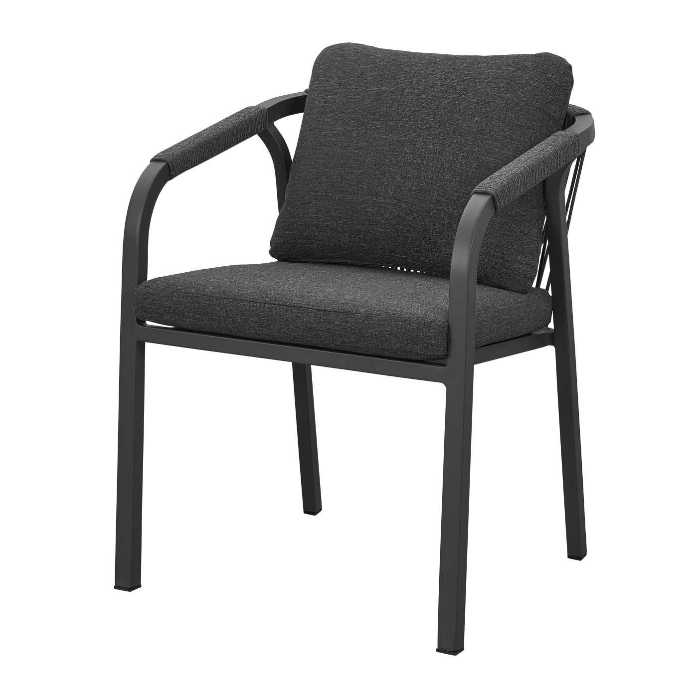 La Perouse Charcoal Aluminium Outdoor Dining Chairs with Arms - Dark Grey Cushions (Set of 2)