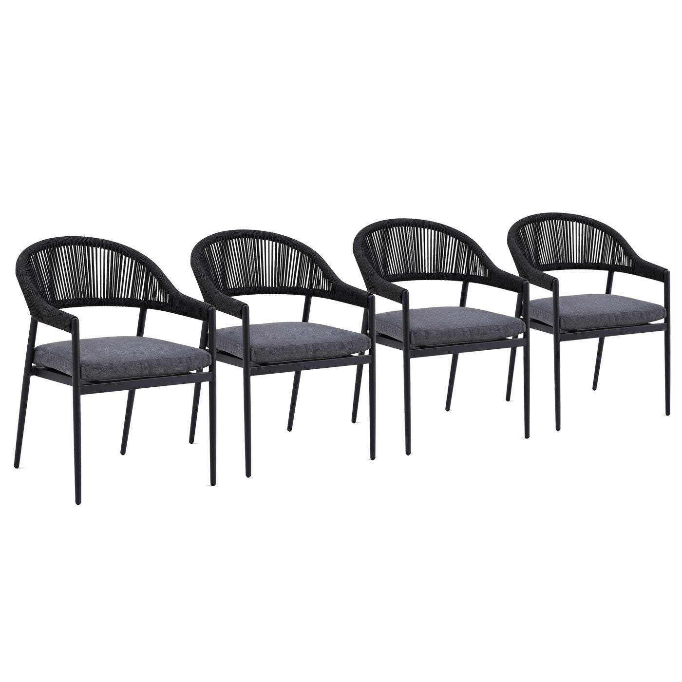 Fraser Charcoal Aluminium Outdoor Dining Chairs with Arms - Dark Grey Cushions (Set of 4)