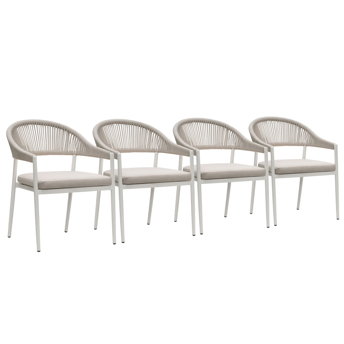 Fraser White Aluminium Outdoor Dining Chairs with Arms - Beige Rope and Cushion (Set of 4)