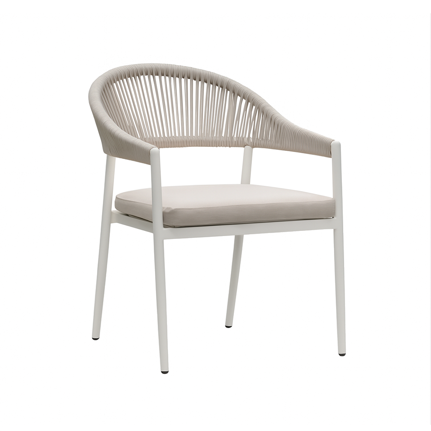 Fraser White Aluminium Outdoor Dining Chairs with Arms - Beige Rope and Cushion (Set of 2)