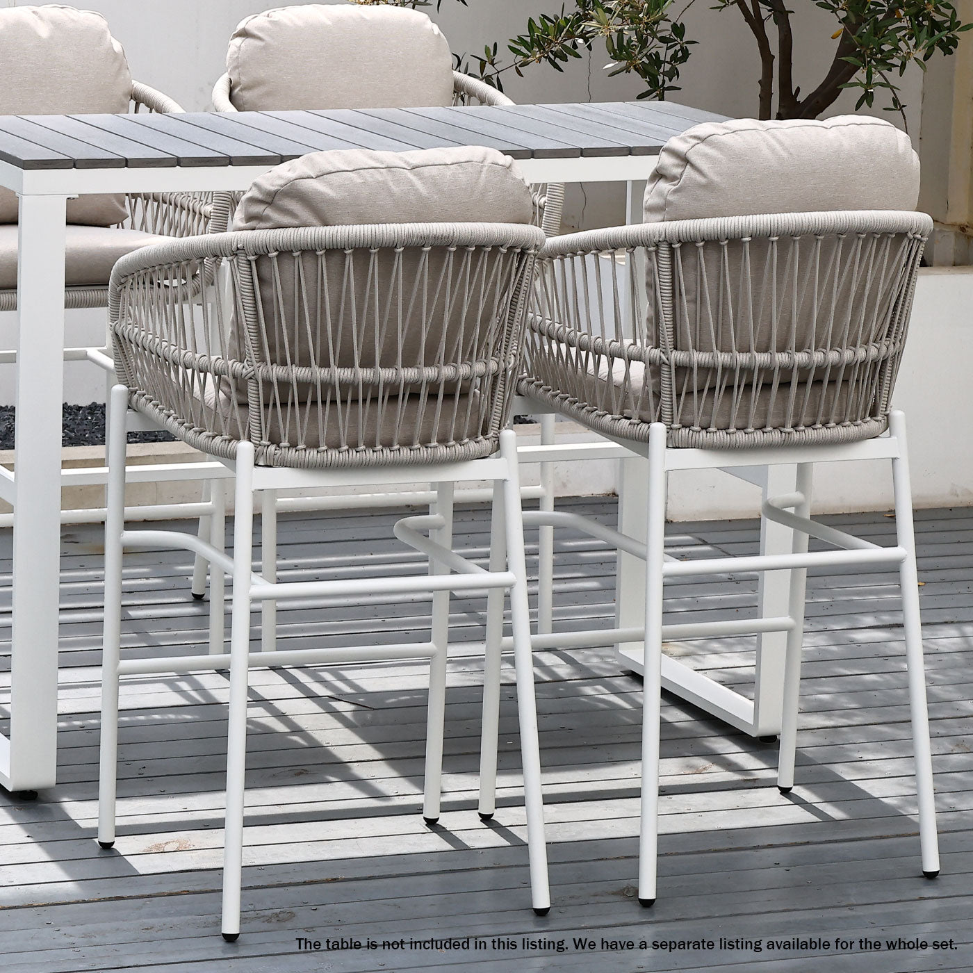 Bali Outdoor Bar Stool with Beige Cushions & Rope Weave (Set of 2)