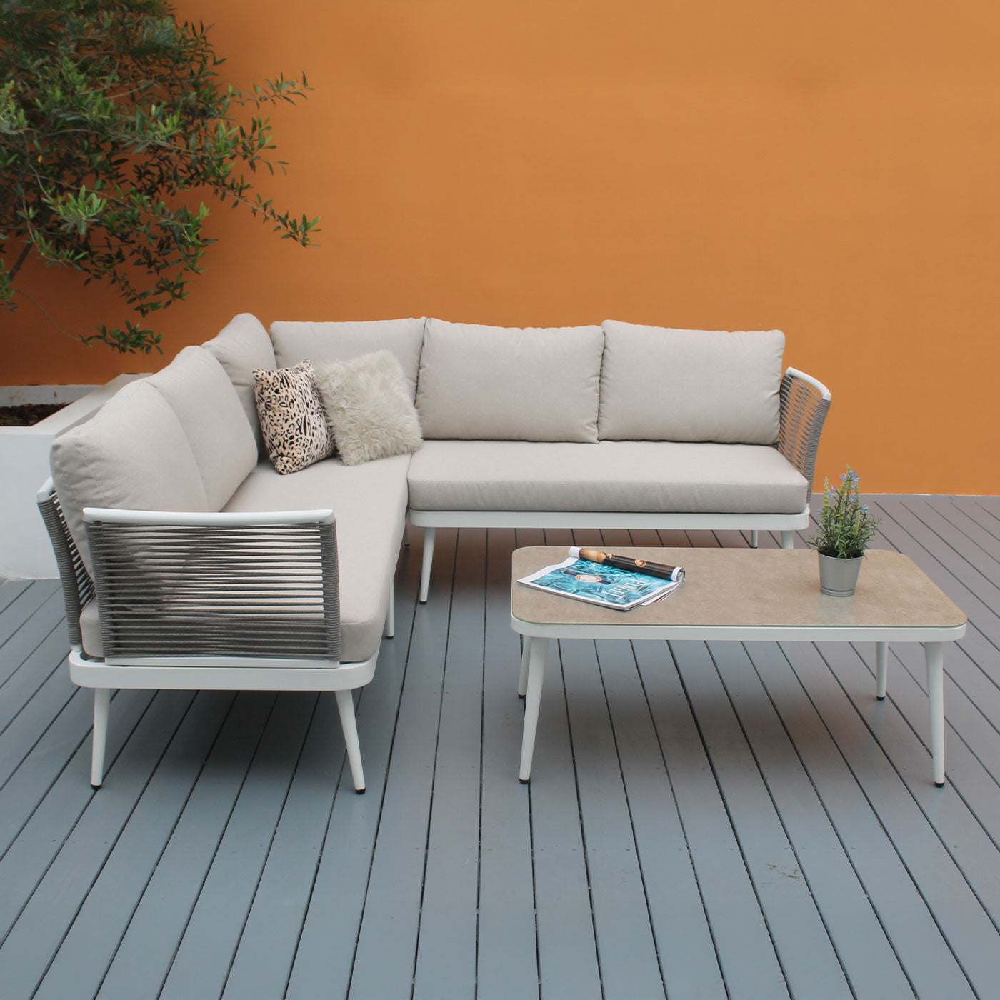 Watsons Bay 3-Piece Outdoor Corner Sofa Lounge Set - Beige Rope and Cushions
