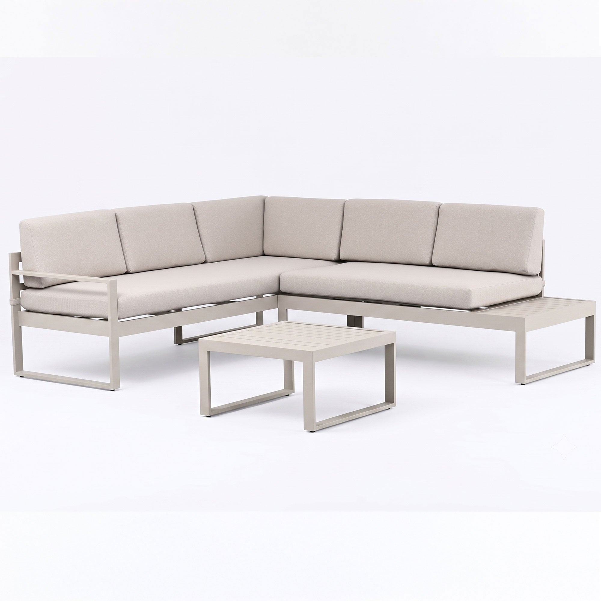 Milano Champagne Aluminium Sofa Lounge Set - Light Beige Cushions
