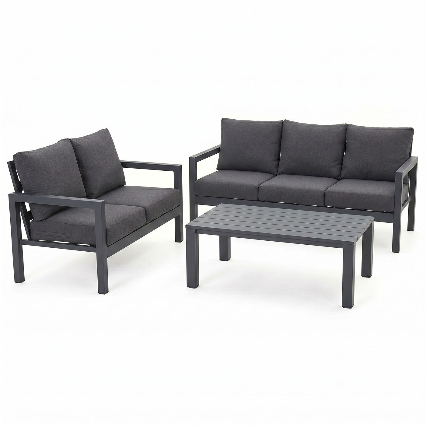 Manly 3+2 Seater Charcoal Aluminium Sofa Lounge Suite Set - Dark Grey Cushions