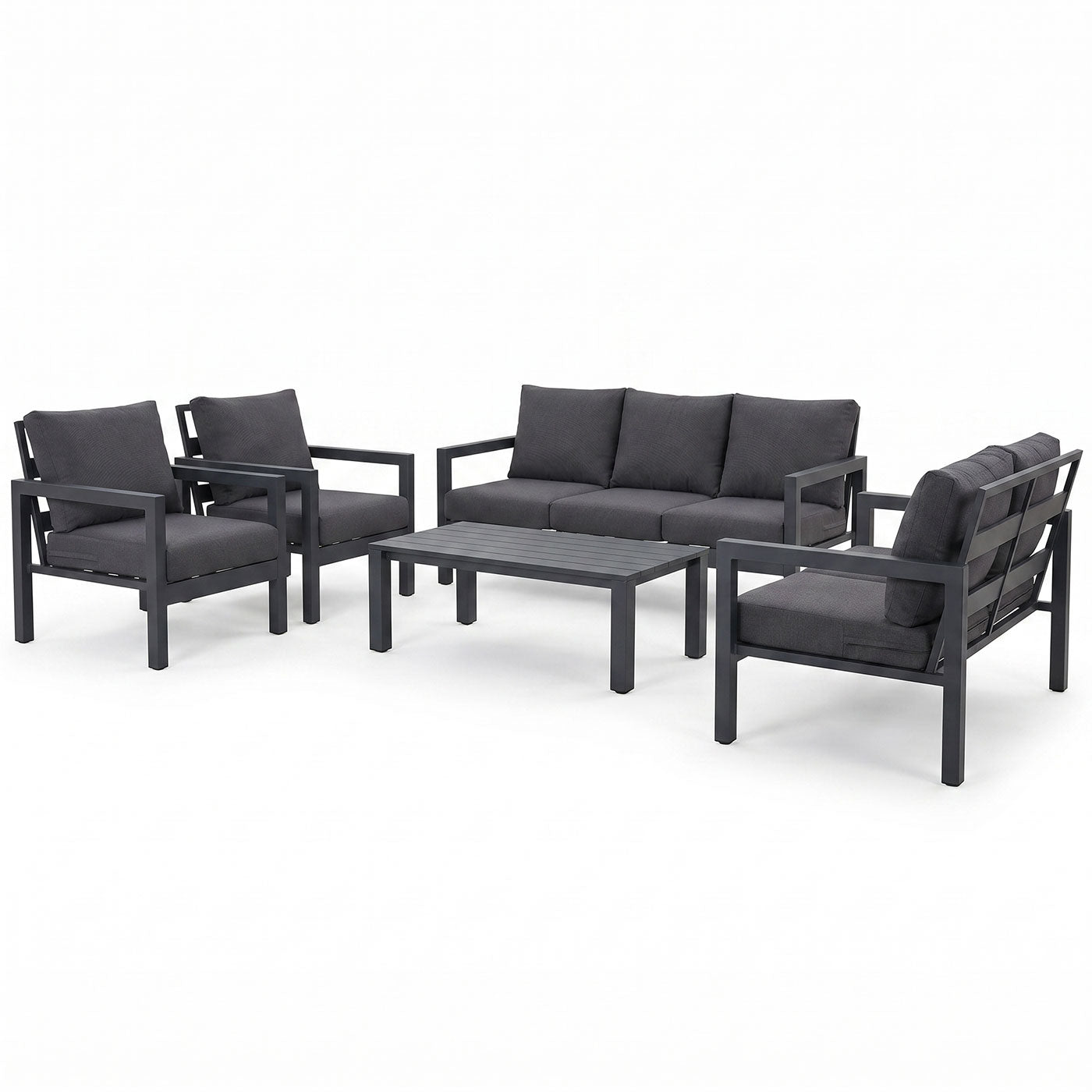 Manly 7 Seater Charcoal Aluminium Sofa Lounge Set - Dark Grey Cushions
