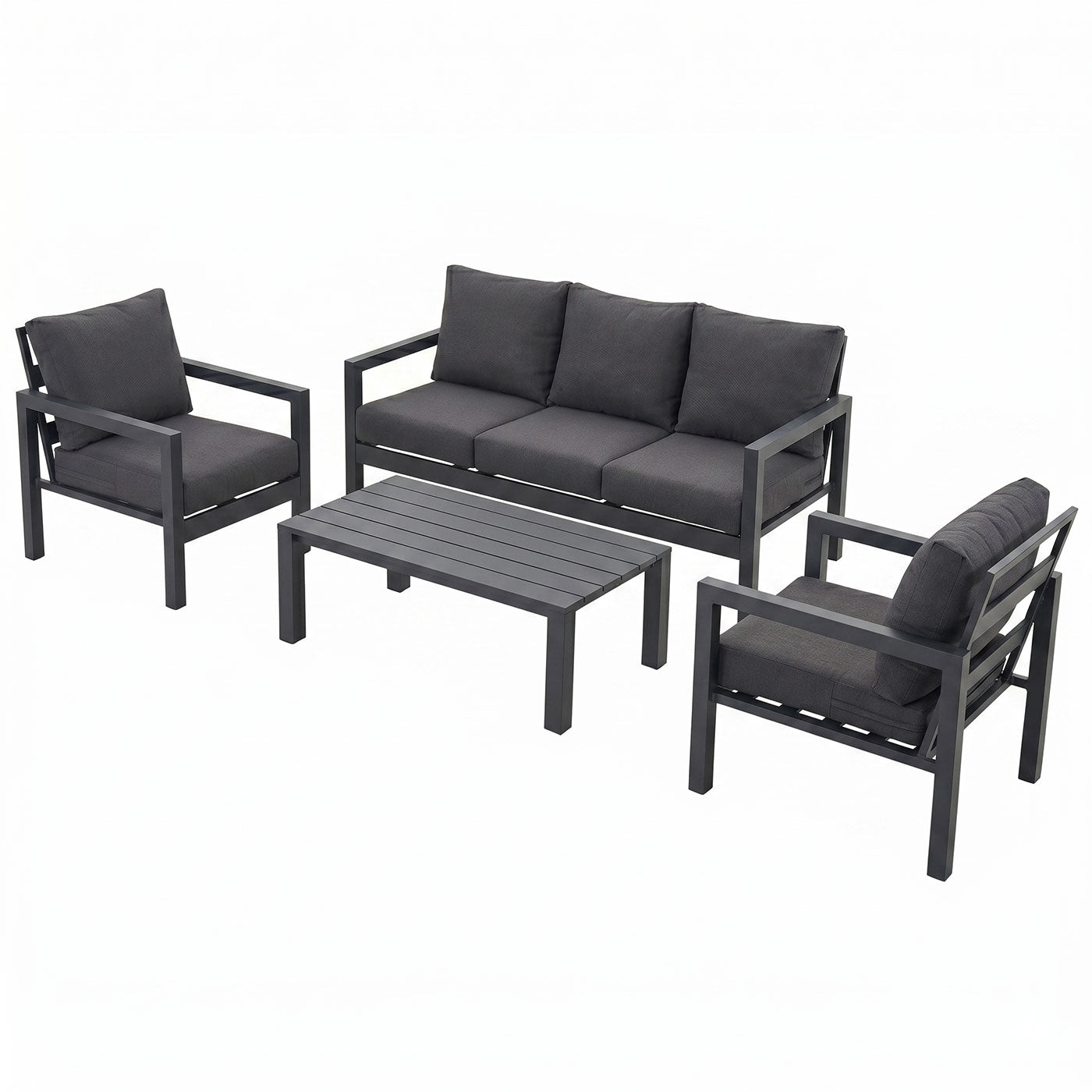 Manly 5 Seater Charcoal Aluminium Sofa Lounge Set - Dark Grey Cushions