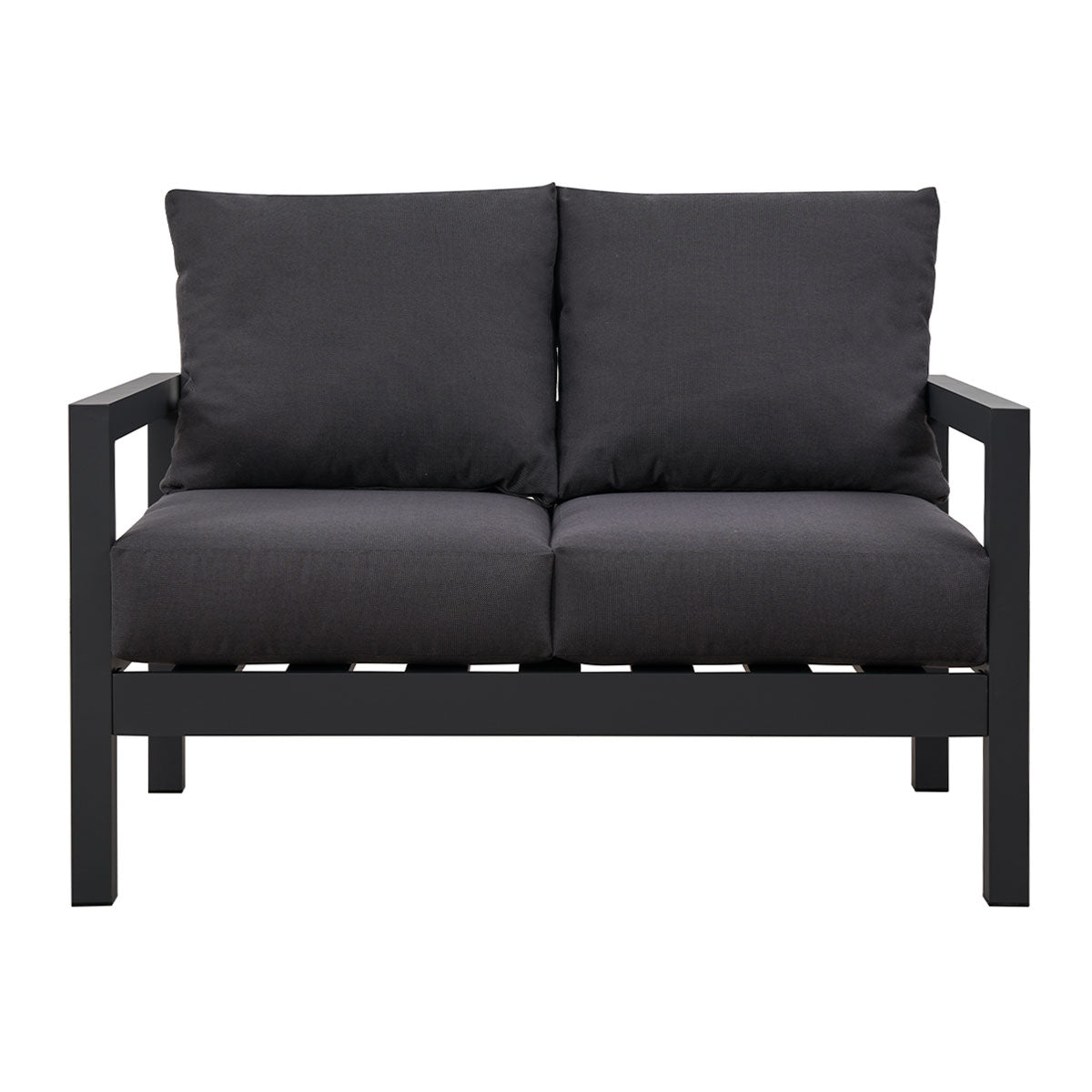 Coogee 2 Seater Charcoal Aluminium Outdoor Sofa Lounge with Arms - Dark Grey Cushion