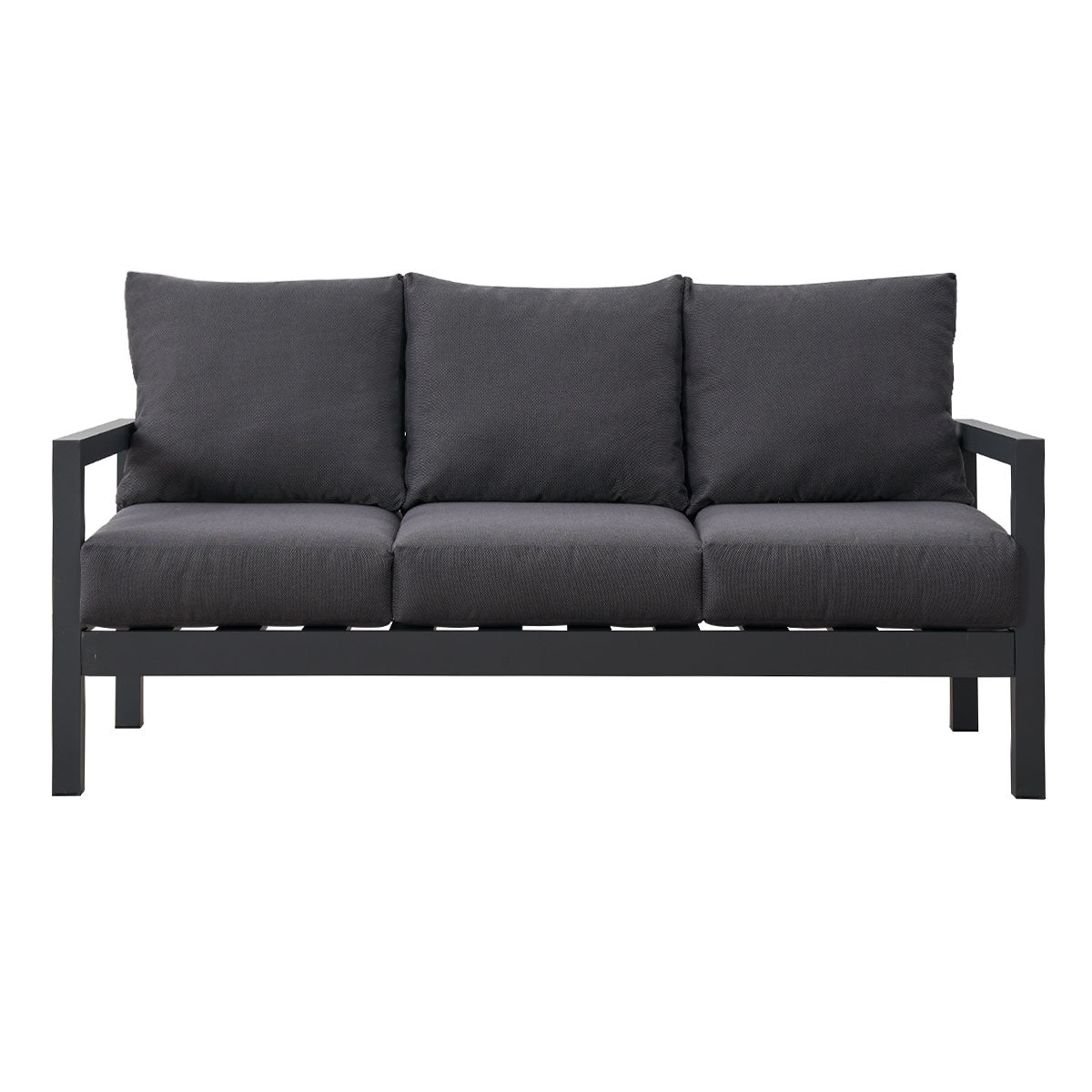 Coogee 3 Seater Charcoal Aluminium Outdoor Sofa Lounge with Arms - Dark Grey Cushion