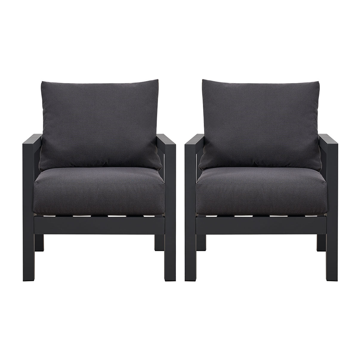 Coogee Single Seater Charcoal Aluminium Outdoor Sofa Lounge with Arms - Dark Grey Cushion (Set of 2)